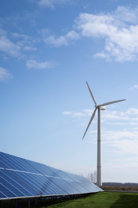 a solar panel and a windmill