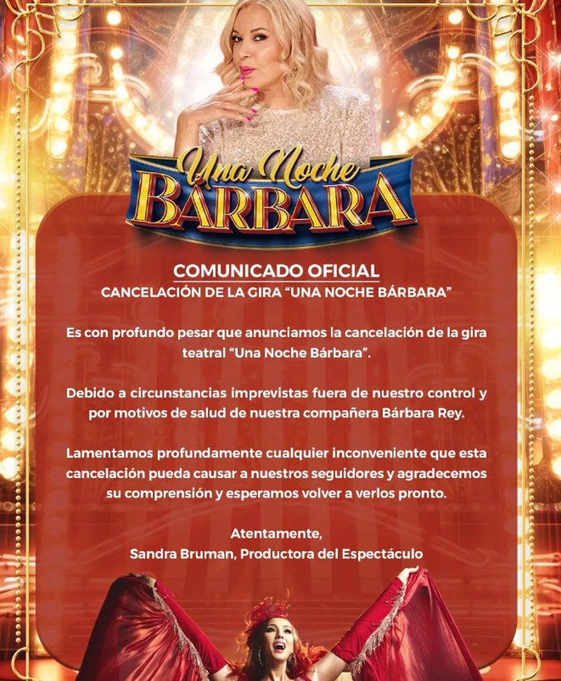 Announcement of the cancellation of Bárbara Rey's show